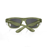Green-framed Safestyle Fusions Polarised Safety Glasses offering 99.95% UV protection, durable polycarbonate design, and unisex style.