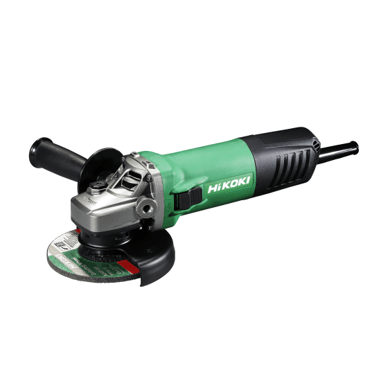 HiKOKI 1400W Heavy Duty Corded Angle Grinder with low-profile head, spindle lock, and ergonomic side handle for precision tasks.