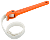 Bahco 300mm pipe wrench with nylon strap, ideal for narrow spaces and delicate tasks, optimized for oil filters up to 220mm.
