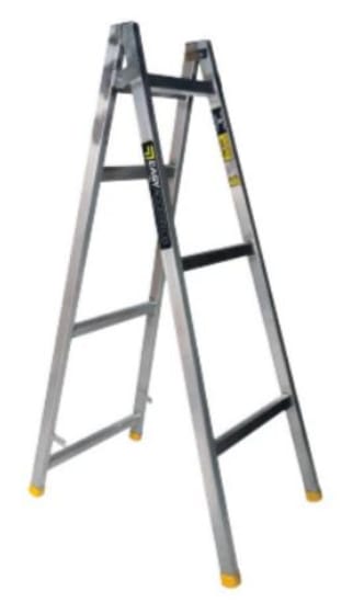 Lightweight aluminum "A" frame trestle, 4.2m, for safe construction and DIY with adjustable feet and dual plank support.