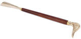 Elegant walnut and brass shoe horn with duck head design, measuring 47.5cm, perfect for stylish shoe care and decor.