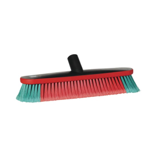 Vikan 370mm vehicle brush with soft bristles, water channel, and rubber edges for safe, effective cleaning without scratches.