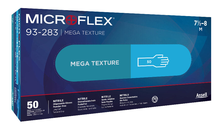 Microflex 93-283 Mega Texture Nitrile Gloves Blue - Pack of 50 (Pack) -  - XL