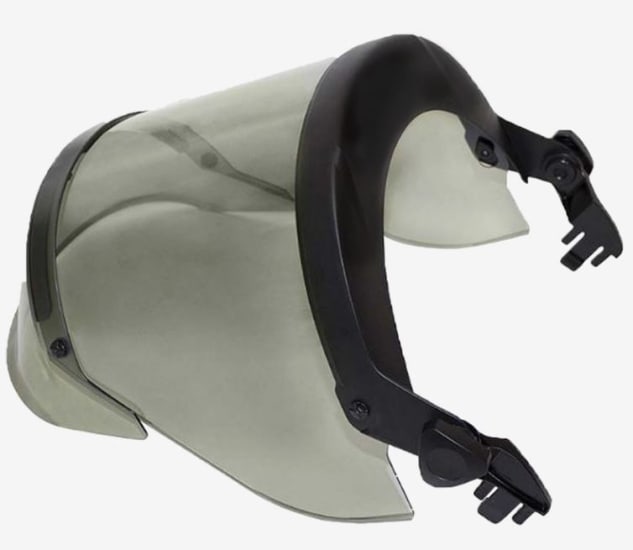 AMPSHIELD Arc Flash Visor Assembly provides 12 cal/cm² protection, anti-fog coating, and easy attachment for safety in hazardous areas.
