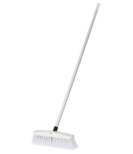 Platform broom with a lightweight fibreglass handle, durable bristles, and 355mm width for effective cleaning.