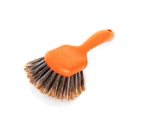 Durable wheel cleaning brush with soft bristles and ergonomic plastic handle for easy maintenance and deep cleaning.