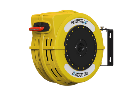 Retracta C1 Red/White Danger Tape Barrier Reel displaying high-visibility red and white striped tape ideal for safety zones.