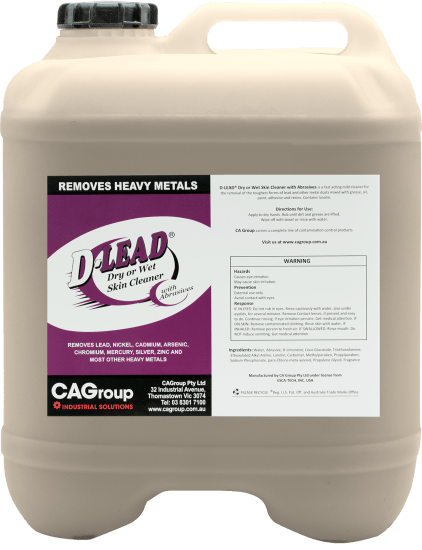 D-Lead 20L Metal Removal Skin Cleaner for efficient decontamination of heavy metals, paints, and contaminants, wet or dry use.