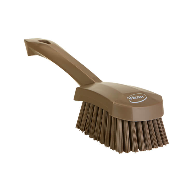 Vikan Short Handled Washing Brush Brown 270mm Stiff Bristle