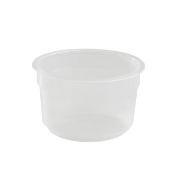 Clear plastic round cup (135ml) pack of 50, ideal for beverages, desserts, shatterproof, and recyclable in New Zealand.