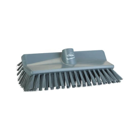 Vikan High-Lo Stiff Bristle Brush with stiff bristles for thorough cleaning of tight spaces, drains, and under equipment, 265mm long.