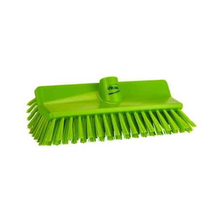 Vikan High-Lo Stiff Bristle Brush in lime green, 265mm, designed for efficient cleaning in tight spaces and tough areas.