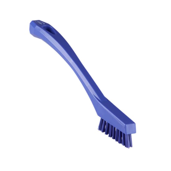 Vikan Detail Stiff Bristles Brush in purple, 205mm long, ideal for cleaning gaskets, joints, and hard-to-reach areas.