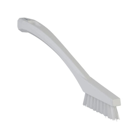 Vikan Detail Stiff Bristles Brush in white, 205mm, ideal for precise cleaning of gaskets, joints, and machinery components.