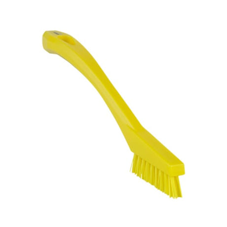 Vikan Detail Stiff Bristles Brush in yellow, 205mm, ideal for cleaning gaskets, conveyor belts, and machinery joints.