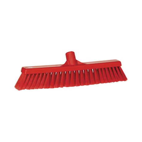 Vikan Floor Soft Bristle Broom with 435mm red bristles for efficiently sweeping flour and powders in dry environments.