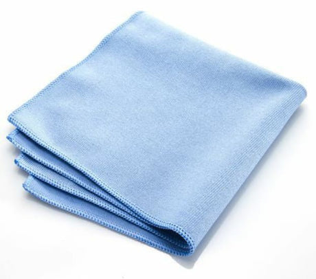 Aqua microfibre cloth (35cm x 35cm) for streak-free cleaning of glass, mirrors, and polished surfaces, eco-friendly and reusable.