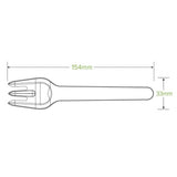 Eco-friendly BioPak plant fibre forks made from sugarcane pulp, 15cm, 50-pack, sustainable and biodegradable cutlery.