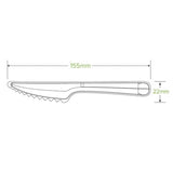 Eco-friendly BioPak plant fibre knife, 15cm long, made from sugarcane pulp, 50-pack for sustainable dining.