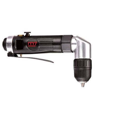 M7 Air Right Angle Drill with keyless 3/8in chuck, lightweight, compact, reversible design for drilling in tight spaces.