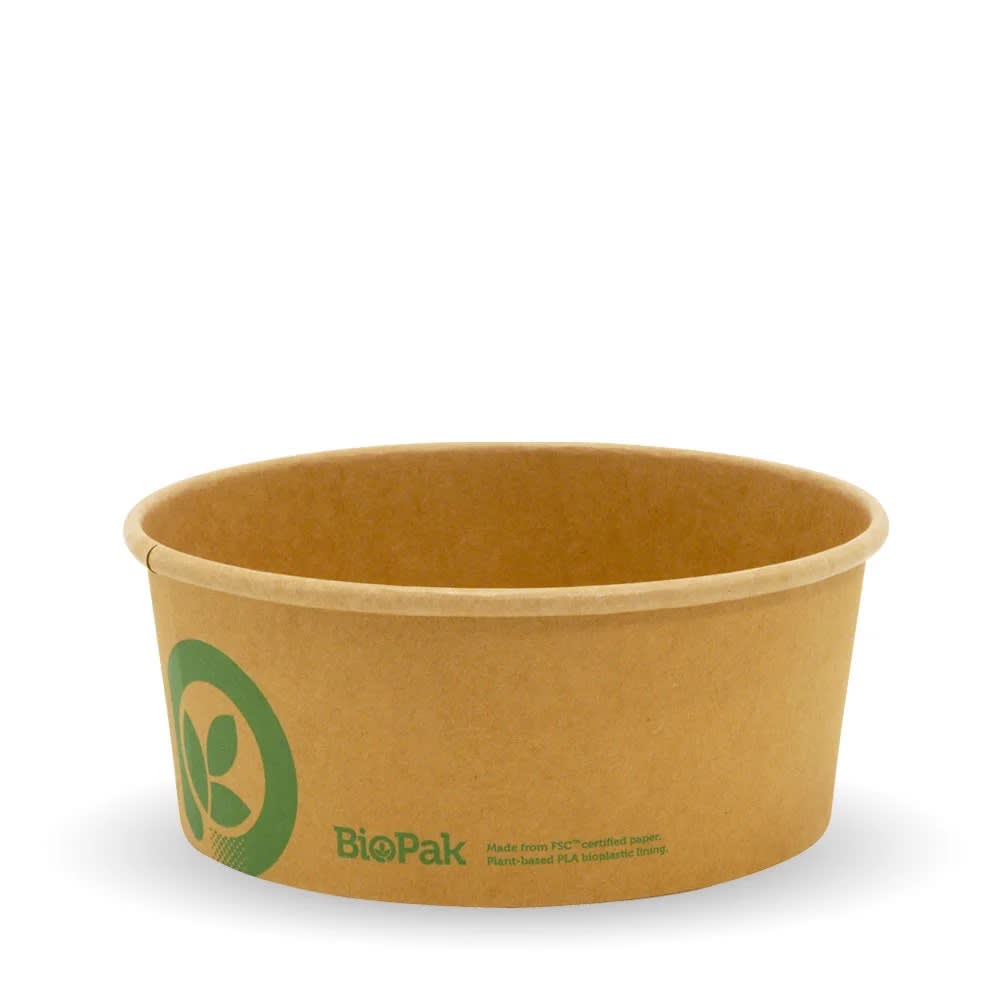BioPak Aqueous Lined Wide Paper BioBowl - Medium 750ml 50 (Pack)