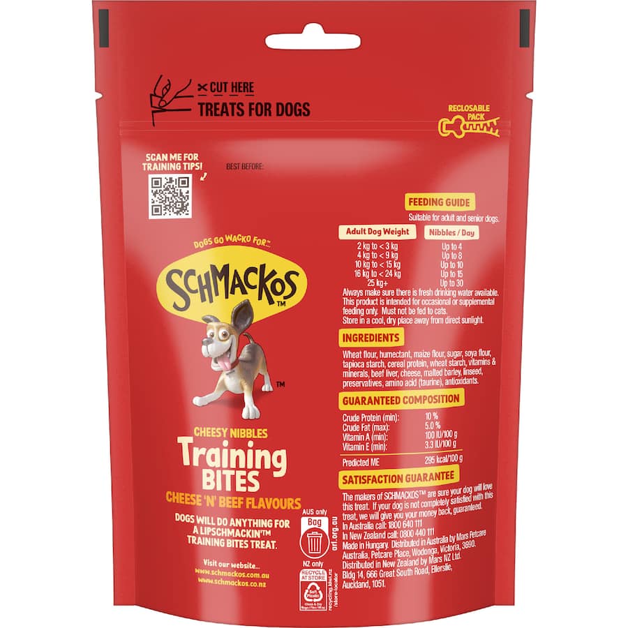 Schmackos Cheesy Nibbles Dog Treats Training Bites Cheese & Beef 140g