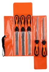 Bahco ERGO 5 Piece File Set with 200mm files, featuring ergonomic handles for precision, comfort, and high removal rates.