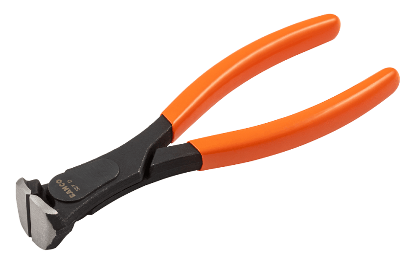 Bahco End Cutting Pliers 200mm with PVC orange handles for grip, induction hardened edge, and anti-corrosion finish.