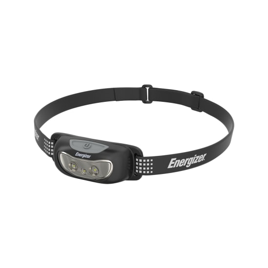 Compact Energizer Universal Plus Headlight with adjustable band, 100 lumens, and red LED for night vision, perfect for outdoor use.