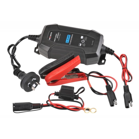 Projecta 0.8A 12V battery charger with 4-stage technology, designed for safe, efficient automotive and marine battery maintenance.