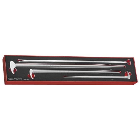 Teng 4pc Roll/Heel Bar Set with Tyre Lever in organized TTX tray, featuring 12", 16", 20" pry bars and a durable tyre lever.