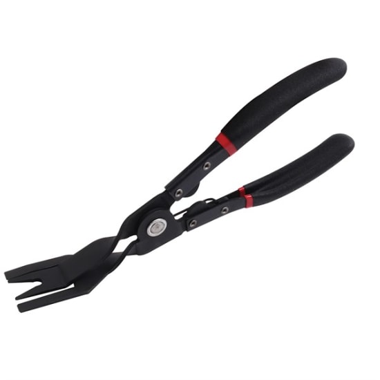 Toledo Trip & Clip Pliers designed for easy and safe removal of trim clips, featuring a thin jaw and textured handles for comfort.