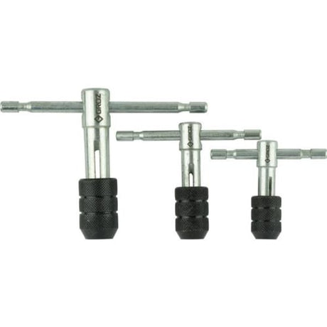 Groz Tap Wrench Set with T-handle design, includes three versatile wrenches for precise tapping and threading tasks.