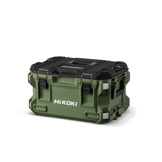 HiKOKI Multi Cruiser Toolbox-Large with 40kg capacity, IP65 rating, rugged design, USB access, and modular storage compatibility.