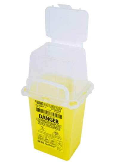 BD Sharps Disposal Blood Container, 1.4L, designed for safe disposal of syringes and needles in healthcare settings.