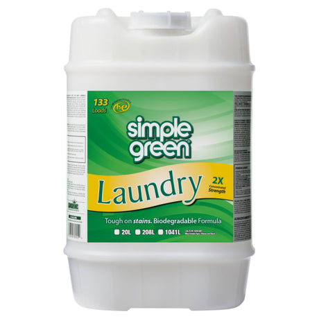 Eco-friendly 20L Simple Green Laundry Liquid, tackles tough stains for 133 loads in all washing machines. Non-toxic and safe.