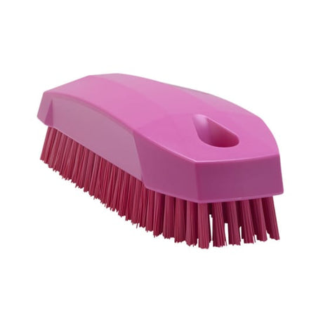 Pink Vikan nail brush with stiff bristles, 130mm, designed for thorough nail cleaning, ideal for professional and home use.