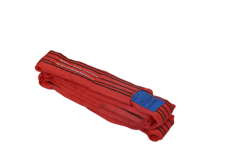 Bullivants Synthetic Round Sling in red, 5T x 6m, with heavy-duty casing and test certificate for safe lifting.