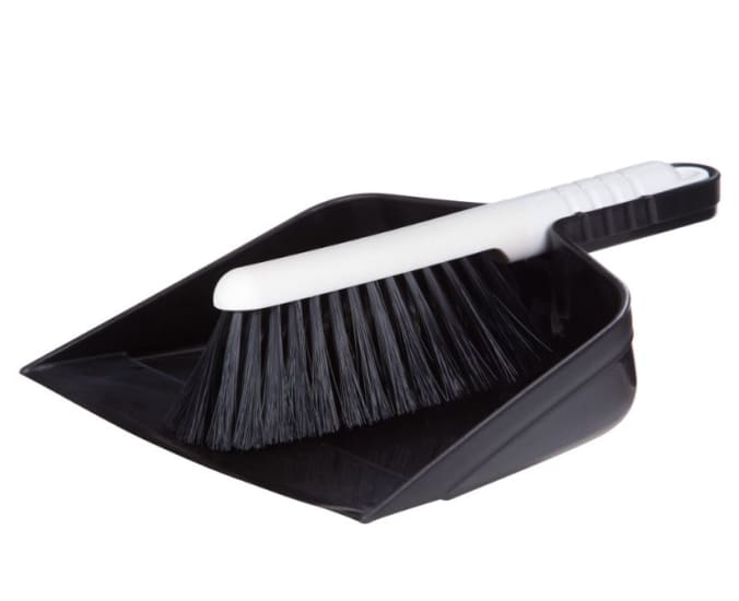 Browns black brush and dustpan set, featuring durable bristles and ergonomic pan for effective cleaning in any space.