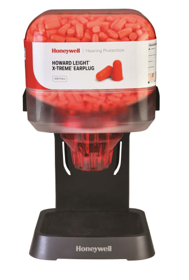 Honeywell Xtreme CL5 earplug dispenser, durable and antimicrobial, dispenses 400 pairs of 32dB earplugs with ease.