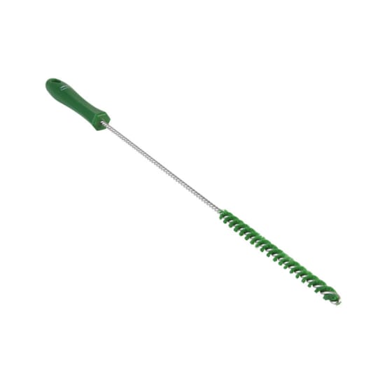 Vikan Stiff Bristle Tube Brush in green, 10mm diameter, perfect for precision cleaning of small pipes and machinery components.