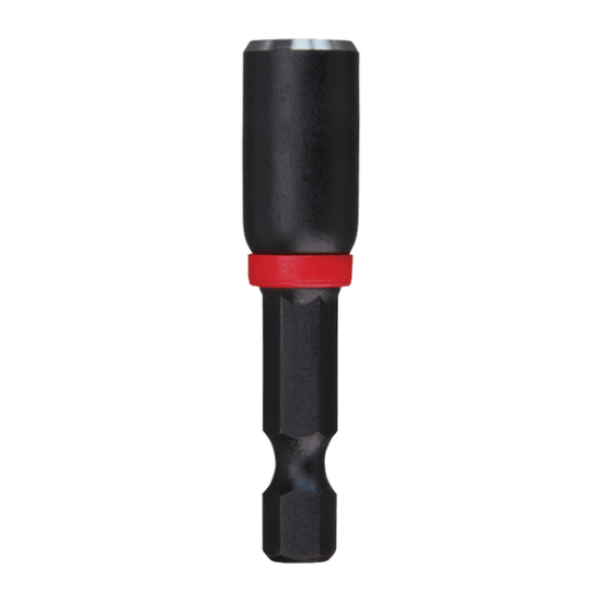 Milwaukee Shockwave 1/4" x 50mm magnetic nut driver with durable steel, strong magnet, and color-coded size rings for efficiency.