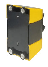 Magnetic retractable belt in black and yellow, 4.6m, ideal for crowd management and access control in workspaces.
