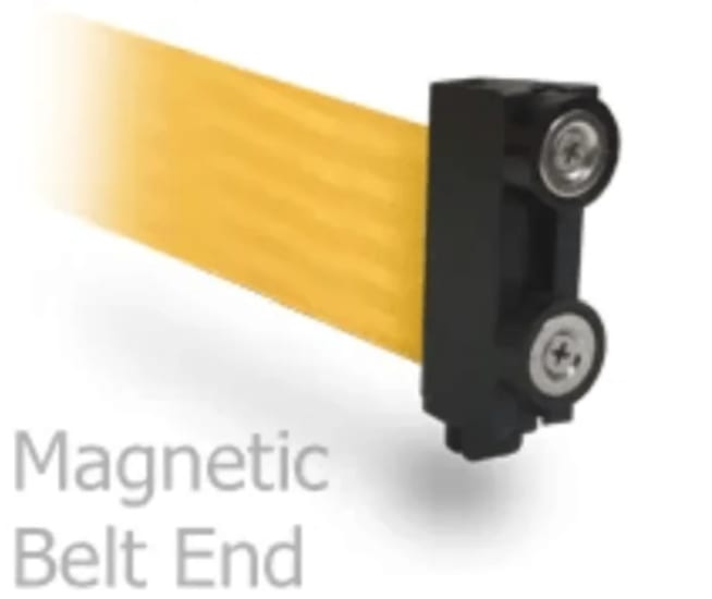 Magnetic retractable belt in black and yellow, 4.6m, designed for effective crowd management and aisle segregation.