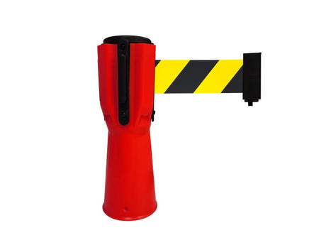 Black and yellow 3m retractable belt designed for safety cones, ensuring effective crowd control and access restriction.