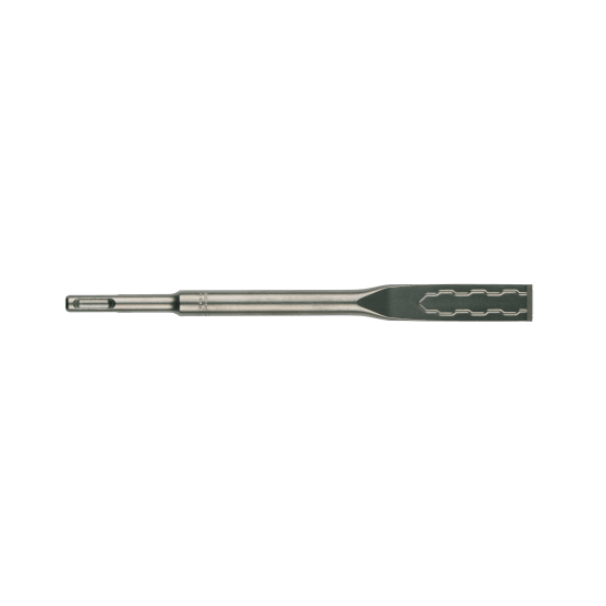 Milwaukee SDS Plus Sledge Flat Chisel, 250mm long, designed for concrete demolition, featuring self-sharpening tip and reinforced edges.