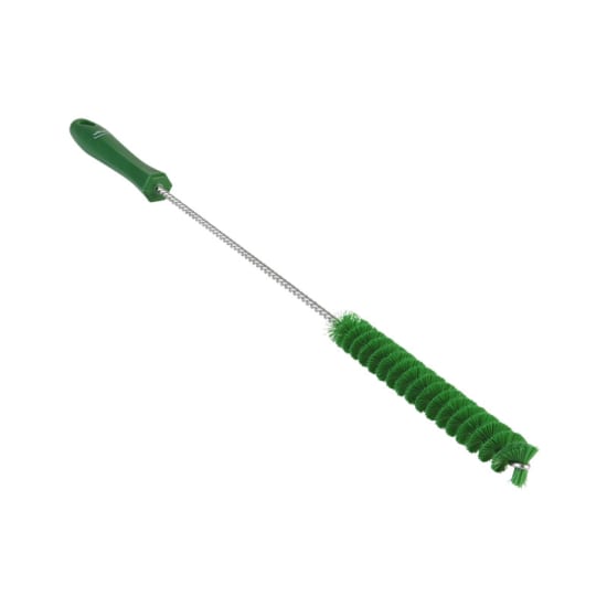 Vikan green tube brush with stiff bristles, 20mm diameter, ideal for cleaning small pipes and machinery.