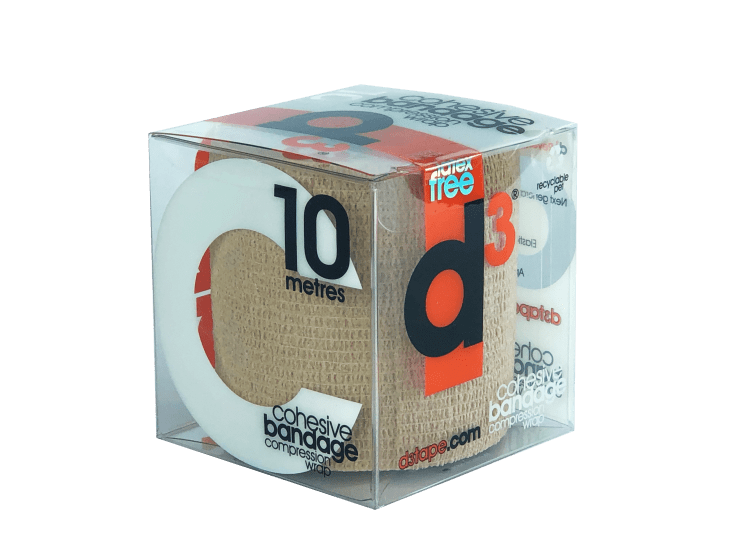 Elastic cohesive bandage 75mm x 9m, self-adhering, hand-tearable, high-strength spandex for support and comfort.