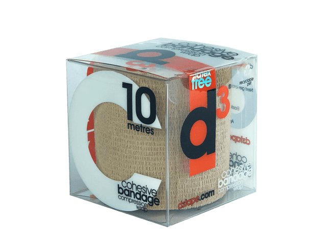 Elastic cohesive bandage 75mm x 9m, self-adhering, hand-tearable, high-strength spandex for support and comfort.