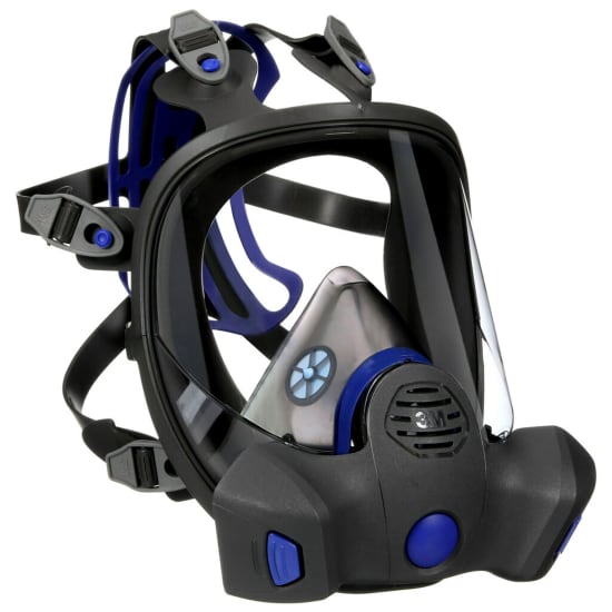 3M Secure Click Full Face Respirator FF-802 Medium featuring large lens, innovative filter system, and speaking diaphragm for comfort.